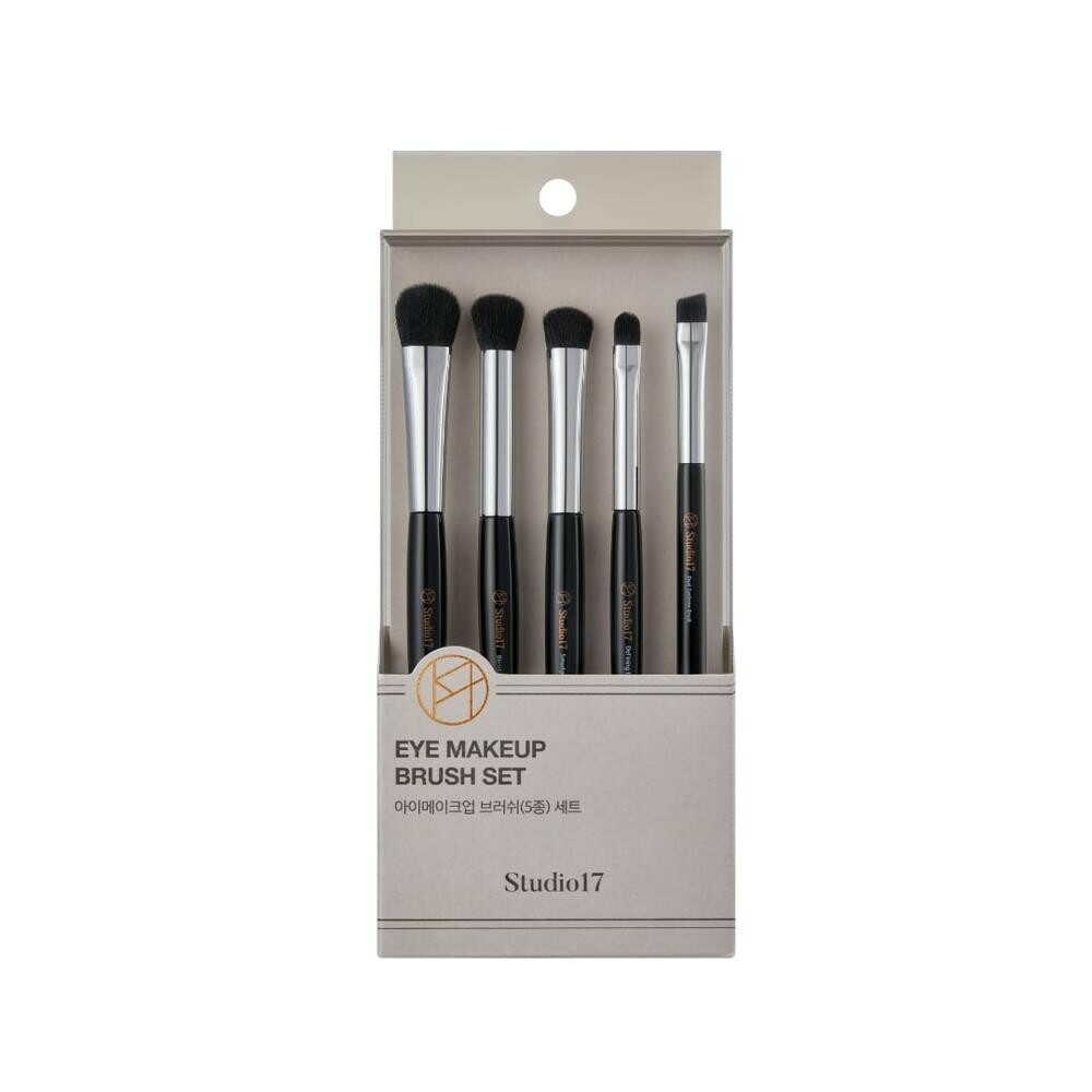 Set of eye makeup brushes in packaging with 'Studio17' branding on a white background