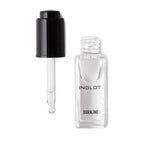 A clear glass dropper bottle labeled 'INGLOT DURALINE' next to its detached black cap and glass pipette, set against a solid white background.