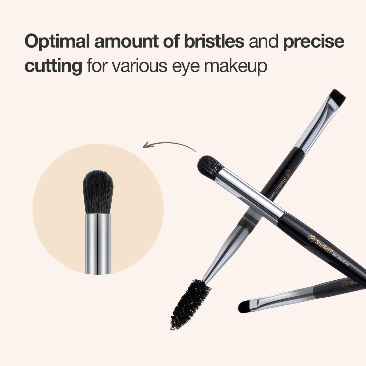 Makeup brushes with optimal bristle amount and precise cutting for eye makeup on a white background.