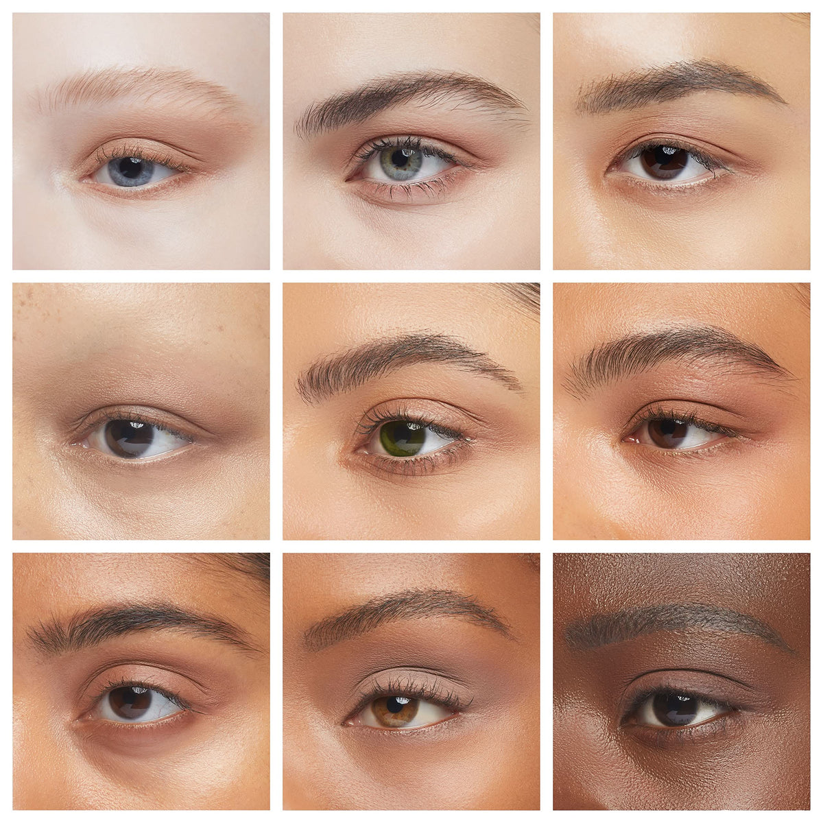 Collage of eyes with different eyebrow styles on a beige background