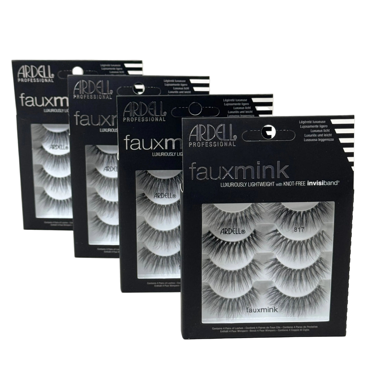 Ardell faux mink eyelash packages on a white background