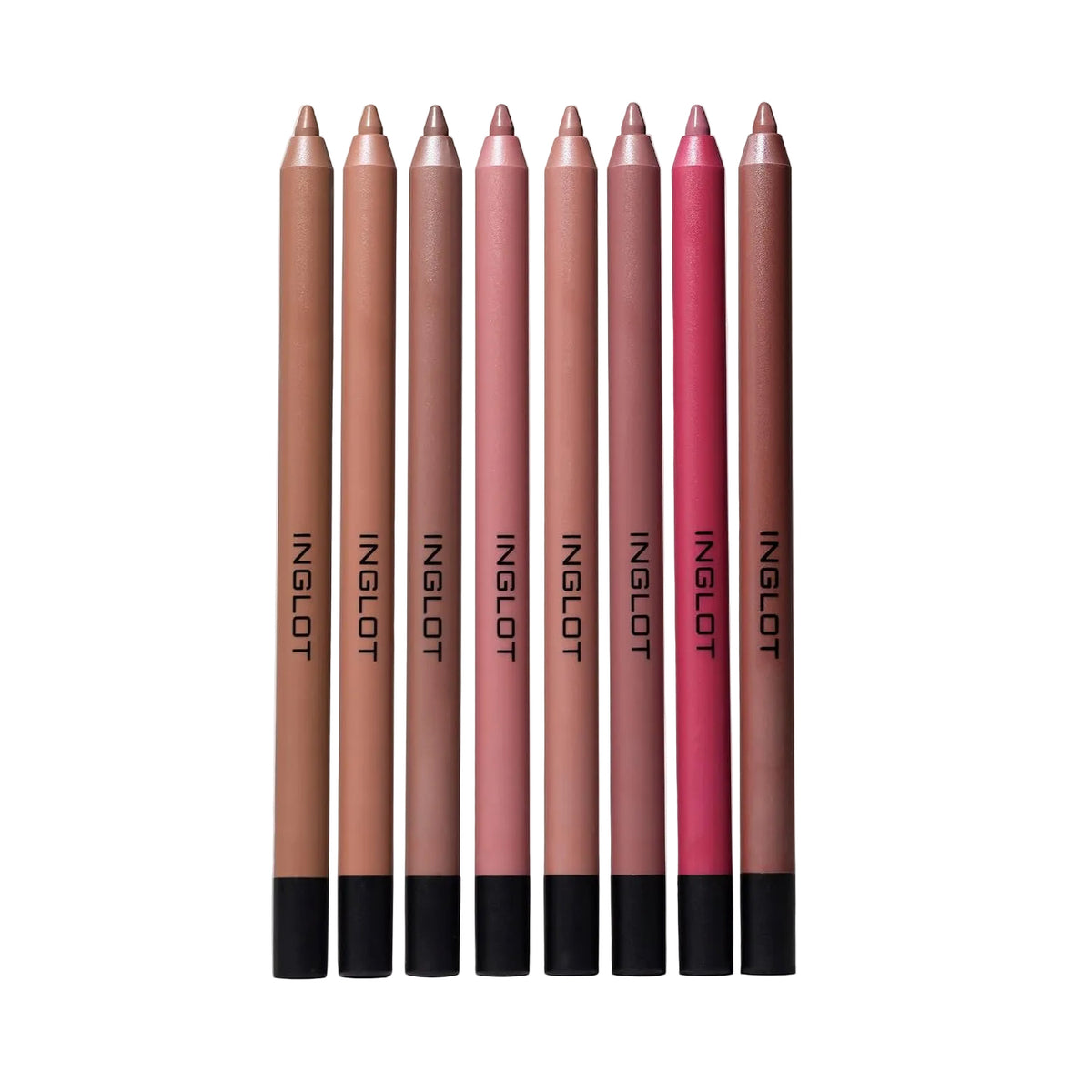 Set of Inglot lip pencils on a white background