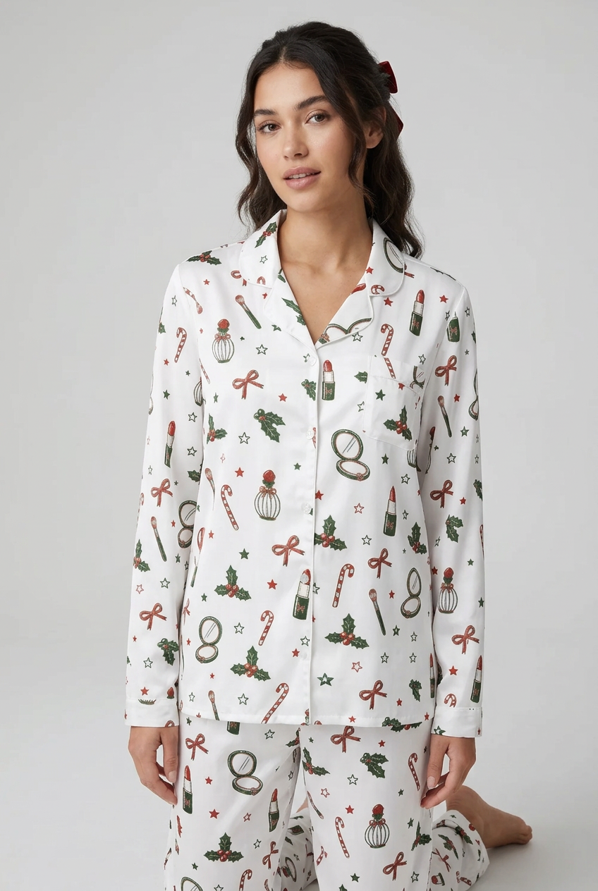 Kiss Me, Mistletoe | Women's Holiday Pajama Top - Long Sleeve