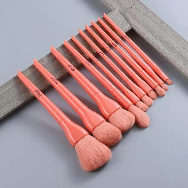 10pc Colorful Makeup Brushes – Foundation, Blush & Eyeshadow