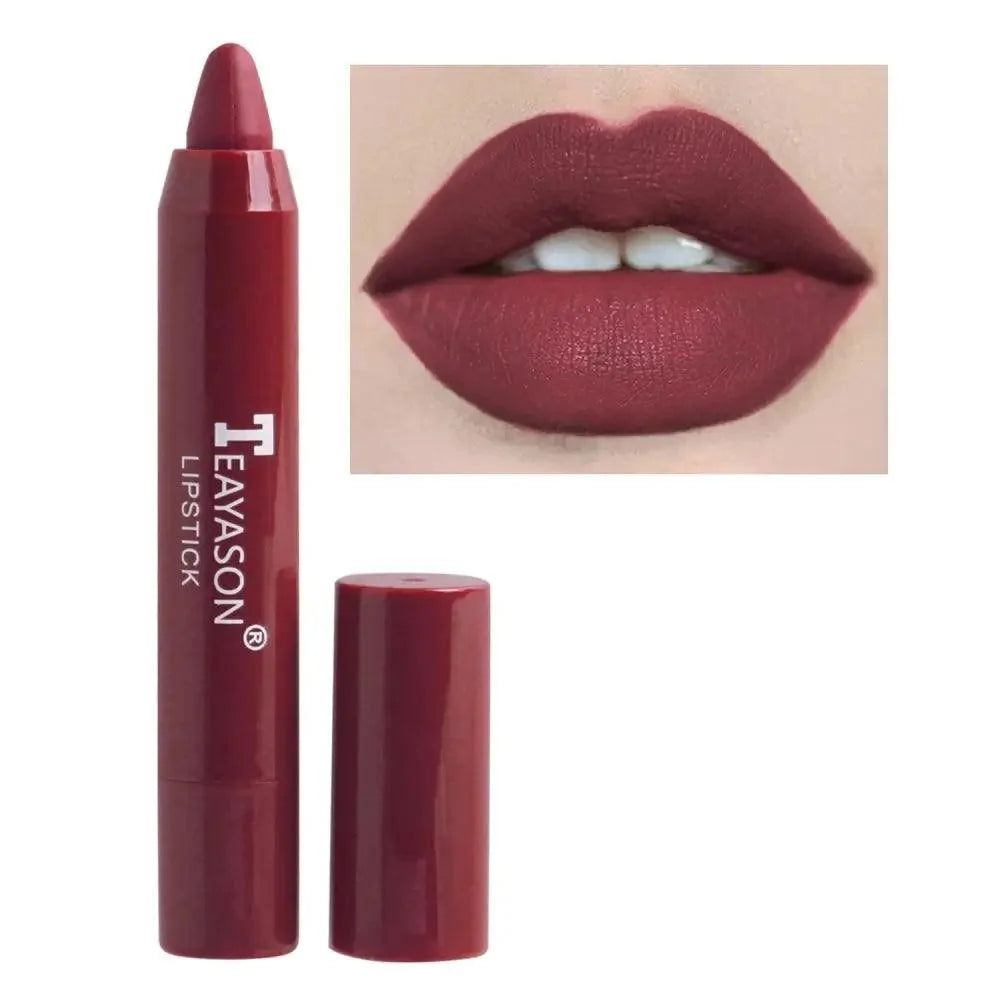 Teasyson lipstick with a close-up of lips wearing the color on a white background