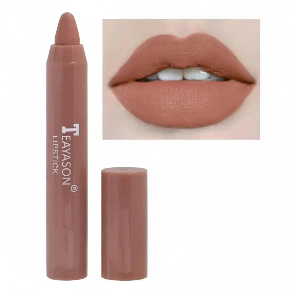 Lavason lipstick with a close-up of lips wearing the shade on a white background