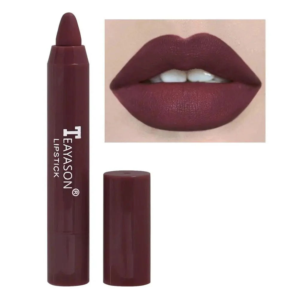 Tayason lipstick with a close-up of lips wearing the color on a white background